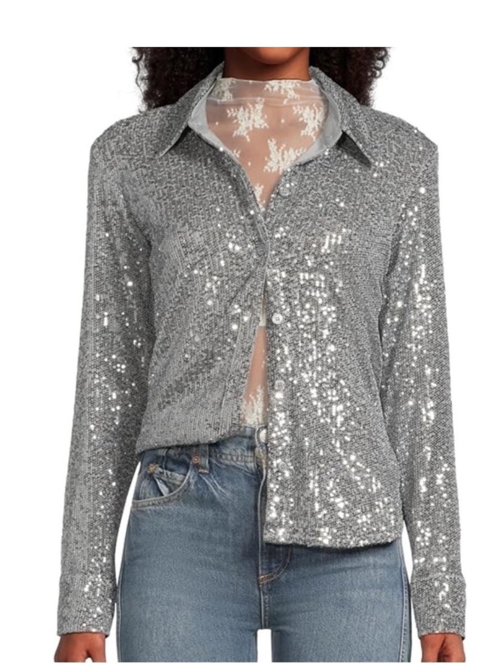New with tags. Sanctuary silver sequin shirt